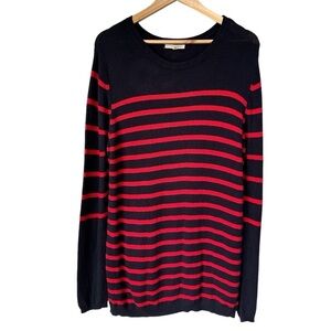 41 Hawthorn Lizzy Navy and Red Stripe Long Sleeve Crewneck, Large